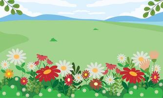Hello spring and garden flower view vector