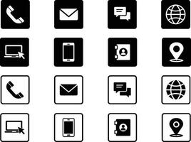 Minimalist Black Icon Grid Representing Communication and Information Methods vector