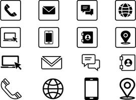 Black Icon Grid Representing Communication and Information Methods vector