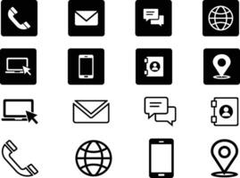 Minimalist Black and White Icon Grid Representing Communication and Information vector