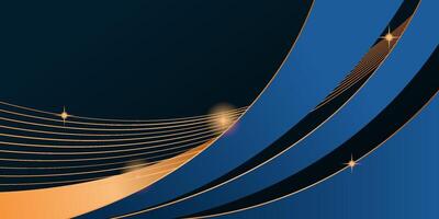 Blue curved shape abstract template. Premium luxury background with curved shapes and golden lighting lines on dark background. Suitable for posters, covers, presentations. eps10 vector