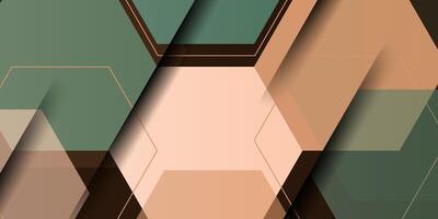 Abstract 3D background with green and brown gradient color. Hexagonal pattern overlay shape. Cool design. Eps10 vector