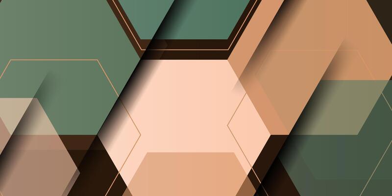 Abstract 3D background with green and brown gradient color. Hexagonal pattern overlay shape. Cool design. Eps10