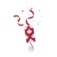 Confetti popper with Canada maple leaf print in flat design. Holiday firecracker. illustration isolated. vector
