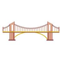 Bridge architecture in flat design. Suspension construction with towers. illustration isolated. vector
