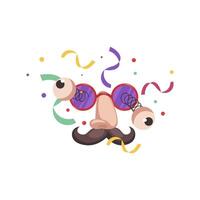 Funny mask for Fools day in flat design. Glasses with nose, mustache, eyes. illustration isolated. vector