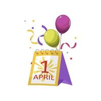 Fools day holiday in flat design. First april at calendar with balloons. illustration isolated. vector