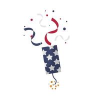 Confetti popper with USA colors in flat design. Firework to Independence day. illustration isolated. vector
