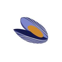 Mussel in flat design. Fresh seafood in shell, mollusc ingredient cooking. illustration isolated. vector
