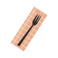 Fork on napkin in flat design. Tableware setting for dinner, table serving. illustration isolated. vector