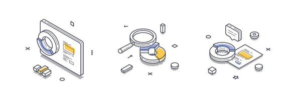 Innovative isometric line icons for data analysis and visualization in infographics vector