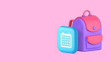 Back to school calendar data reminder with backpack copy space banner illustration vector