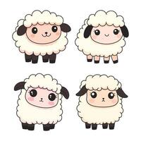 Set of Funny White Sheep Lamb Farm Animal Mascot Cartoon Character with Happy Expression vector