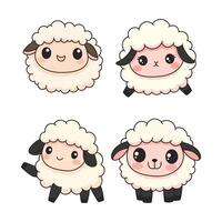 Set of Cute White Sheep Lamb Farm Animal Mascot Cartoon Character with Happy Expression vector