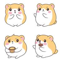 Set of Funny Orange Little Hamster Mice Mouse Animal Cartoon Character with Various Expression vector