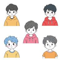 Set of Funny Boy Cartoon Character Wearing Casual Clothes with Happy Face Expression vector