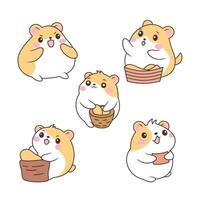 Set of Cute Orange Little Hamster Mice Mouse Animal Cartoon Character with Various Expression vector