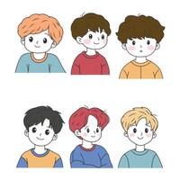 Set of Adorable Boy Cartoon Character Wearing Casual Clothes with Happy Face Expression vector