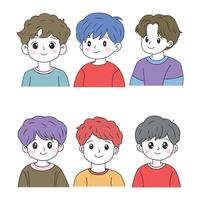 Set of Cute Boy Cartoon Character Wearing Casual Clothes with Happy Smile Face Expression vector