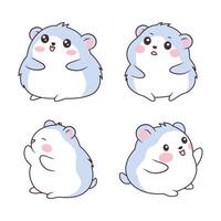 Set of Blue Funny Little Hamster Mice Mouse Animal Cartoon Character with Happy Face vector
