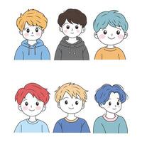 Set of Cute Boy Cartoon Character Wearing Casual Clothes with Happy Face Expression vector