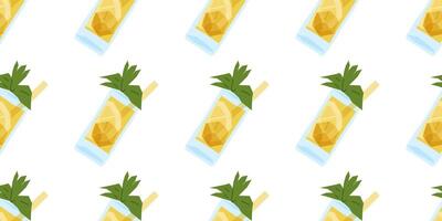 Seamless Lemonade Pattern With Ice and Mint vector
