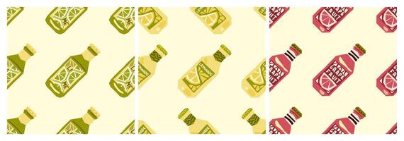 Seamless lemonade bottle patterns vector