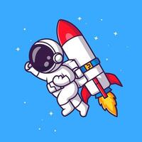 Cute Astronaut Flying with Rocket in Space Cartoon Illustration vector