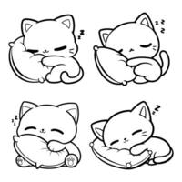 A kawaii style chibi cat is sleeping while hugging a pillow. Bundles vector