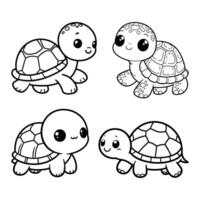 Cute turtle walking slowly. Bundle vector
