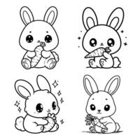 A cute rabbit is sitting and eating carrots. Bundle vector
