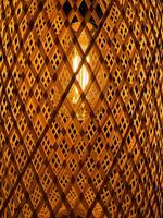 Warm light shines through intricate lattice design creating a cozy atmosphere in modern decor photo