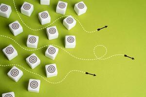 Flying arrows to hit targets and achieve objectives. Concept of achieving the goal. Alignment with objectives, successful planning, or overcoming obstacles. photo