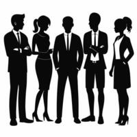 Professional Business Team Silhouette 5 Figures, Black and White. vector