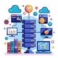 Data Center Network Colorful Server Illustration Cloud Computing. vector