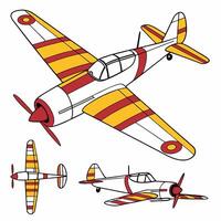 Vintage Propeller Plane Red and Yellow Stripe Design High Resolution Illustration. vector
