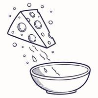 Falling Cheese Wedge, Hand Drawn Illustration, Simple Line Art, Culinary Design. vector