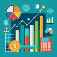 Professional Financial Growth Chart Colorful Data Visualization with Upward Trend and Profit Icons. vector