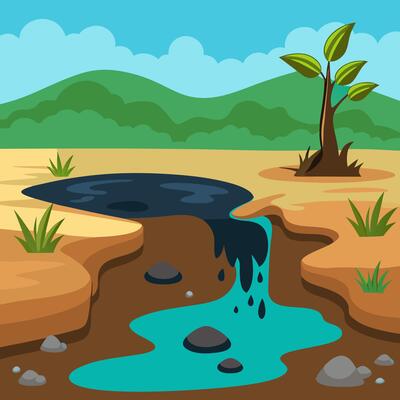 Oil Spill Pollution Dark Oil Stream.