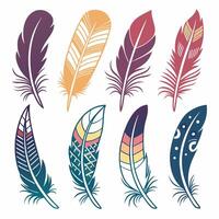 Boho Feathers 8 Colorful EPS Designs for Apparel and Web. vector