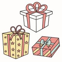 Cute Pastel Gift Boxes Three Styles, Star and Stripe Design. vector