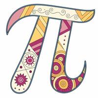 Pi Symbol Mandala Style, Colorful Geometric Pattern. vector