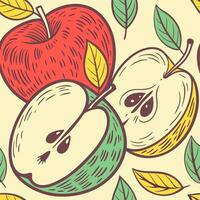 Hand Drawn Apples Vintage Seamless Pattern Red, Green. vector