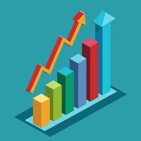 Isometric Growth Chart Colorful Bar Graph, Upward Trend. vector