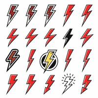 20 Best Red and Yellow Lightning Bolt Icons Retro, Pop Art. vector