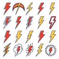 20 Professional Red and Yellow Lightning Bolt Icons Graphics. vector