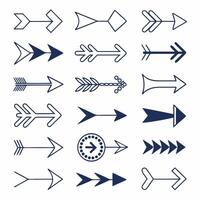 18 Minimalist Navy Blue Arrows Decorative Set for Web and Print. vector