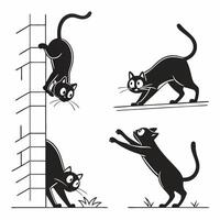 Funny Black Cats 4 Illustrations Playful. vector