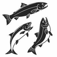 Professional Salmon Illustration Three Leaping Fish Monochrome Design. vector
