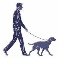 Man Walking Dog Elegant Line Art Illustration Minimalist Style. vector